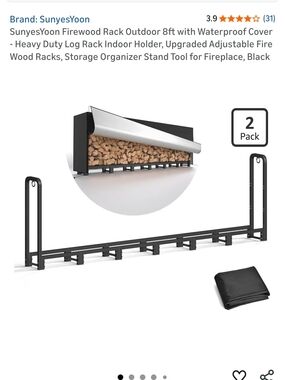 SunyesYoon Black Metal Firewood Rack with Waterproof Cover (2 Pack)